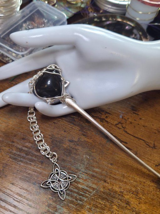 Pic chignon Celtique Obsidienne Oeil celeste