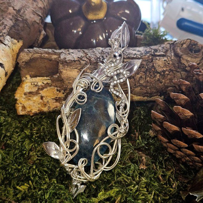 Sylves Apatite Bleu -pendentif argent coeur cuivre 
