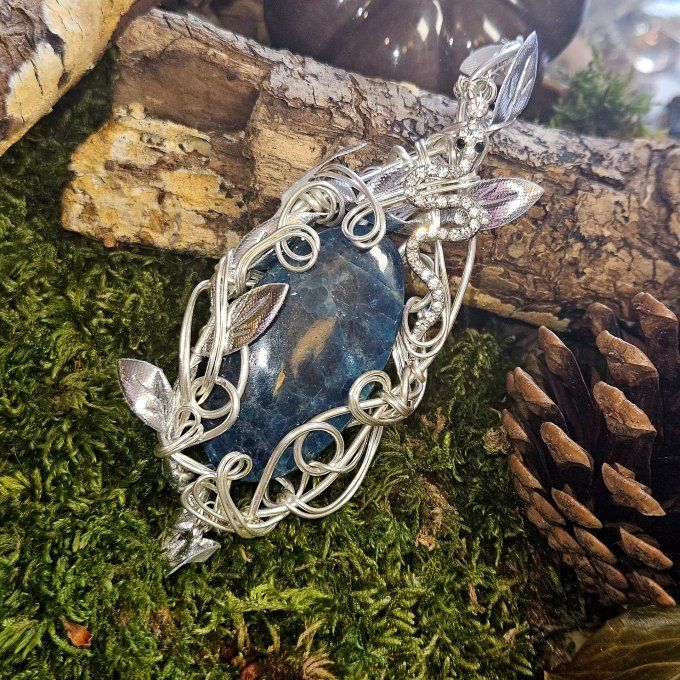 Sylves Apatite Bleu -pendentif argent coeur cuivre 