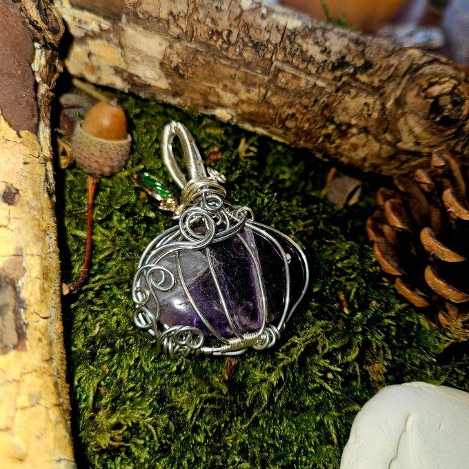 Amulette Améthyste chevron Citrouille ✨