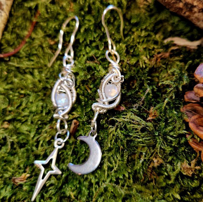 Pierre de lune ✨ Péristerite ✨ Boucle d'oreille. 