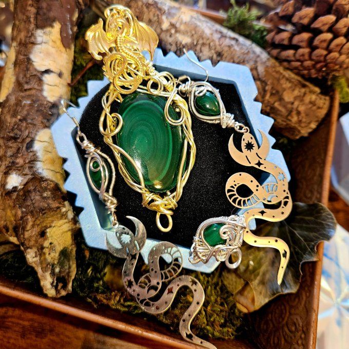 Coffret Parure - Malachite .