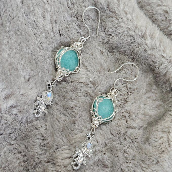 Boucle d'oreille Amazonite - Larmes d'Héra 