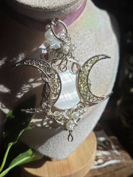 Pendentif Nacre Blanche  - triple lune 