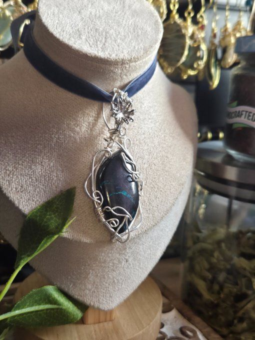 Pendentif Azurite Malachite Argent – Protection, Intuition & Transformation | Collection Épine  