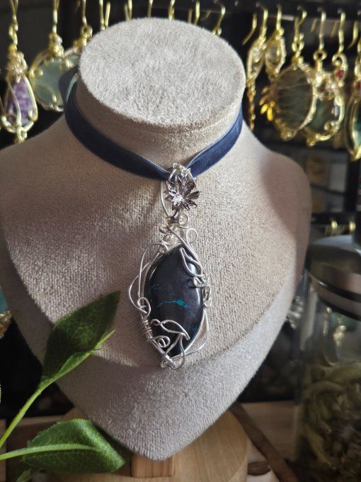 Pendentif Azurite Malachite Argent – Protection, Intuition & Transformation | Collection Épine  