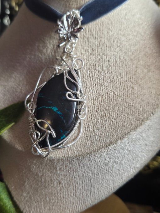 Pendentif Azurite Malachite Argent – Protection, Intuition & Transformation | Collection Épine  