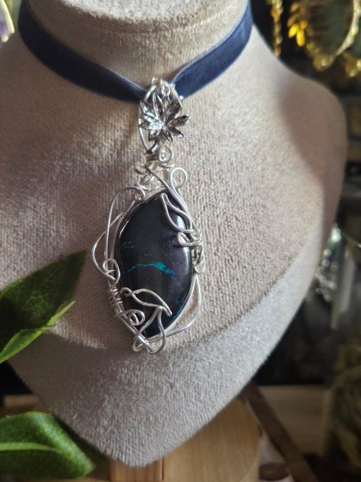 Pendentif Azurite Malachite Argent – Protection, Intuition & Transformation | Collection Épine  