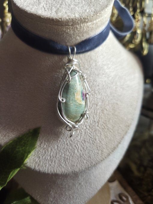  Pendentif Argent En Fuchsite – Amour Inconditionnel, Protection & Clarté  