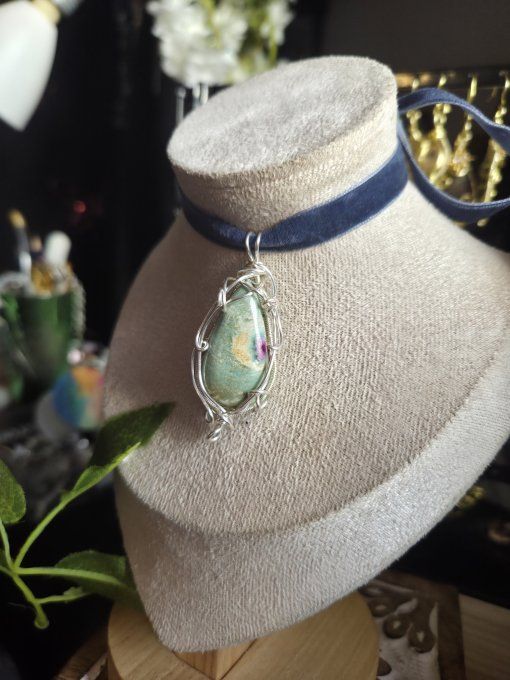  Pendentif Argent En Fuchsite – Amour Inconditionnel, Protection & Clarté  