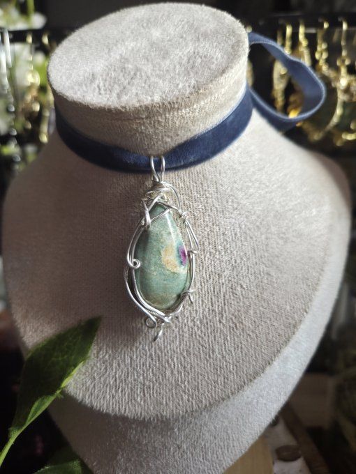  Pendentif Argent En Fuchsite – Amour Inconditionnel, Protection & Clarté  