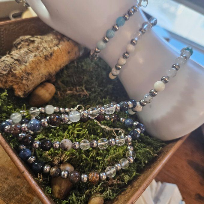 Bracelet/Collier  Pierres Noires et grises 