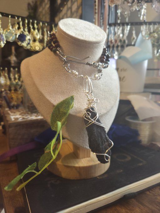 Choker Bea -Dysthene , Oeil D’Aigle et Obsidienne Acajou