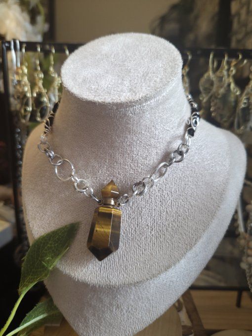 Collier fiole Oeil de tigre 