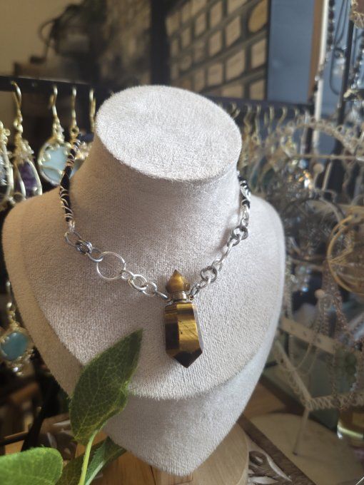 Collier fiole Oeil de tigre 