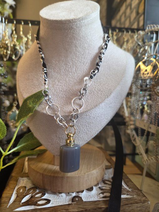 Collier fiole agate grise 
