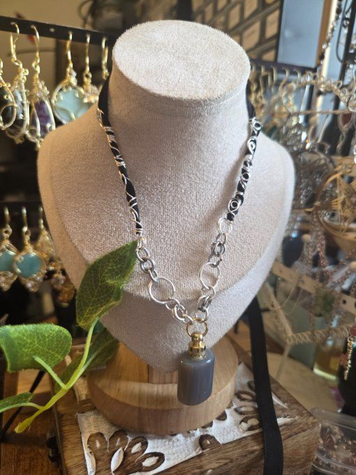 Collier fiole agate grise 