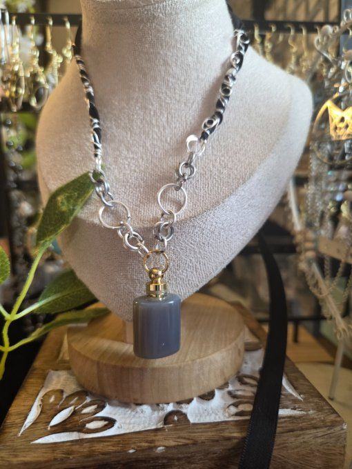 Collier fiole agate grise 