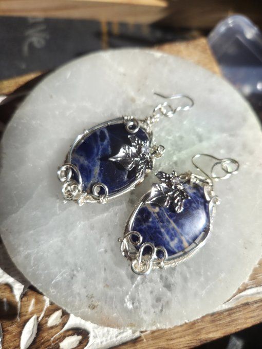 Boucle d'oreille Sodalite Or : peur primaire & anxieté.