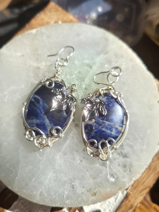 Boucle d'oreille Sodalite Or : peur primaire & anxieté. - Copie