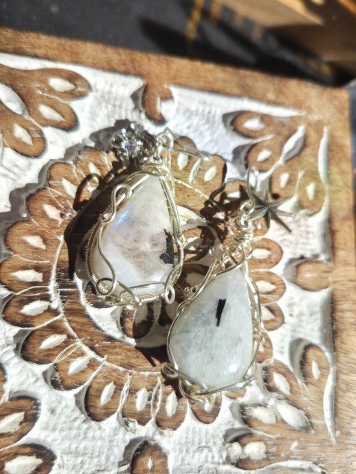 Boucle d’oreille argent Pierre de lune ✨ Péristerite ✨