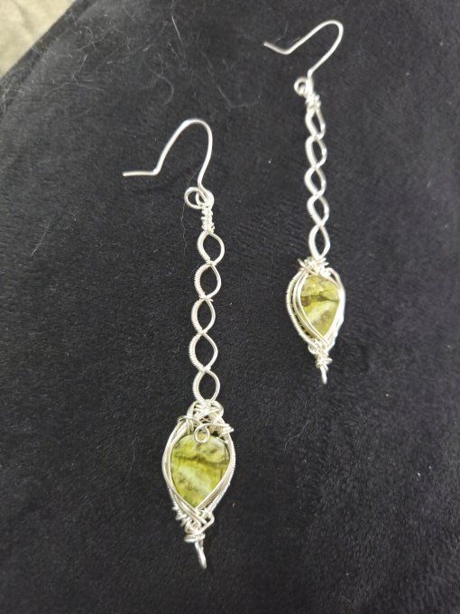 Boucles D’Oreille longue  Opale Verte  - Qualité extra