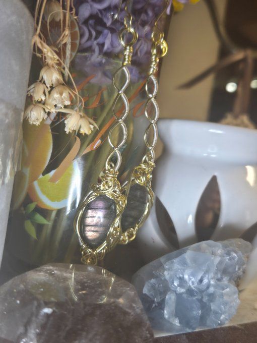 Boucle d’oreille labradorite -violet rose gold 