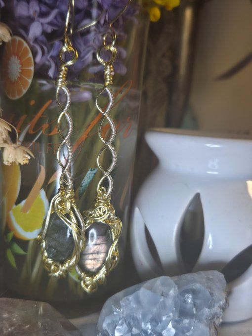 Boucle d’oreille labradorite -violet rose gold 