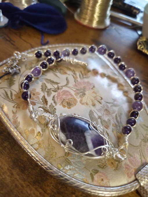 Bracelet Améthyste - pierre de spiritualité et d'apaisement  - Copie