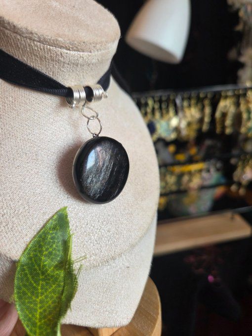 Pendent Obsidienne Argentée ✨cycle lunaire