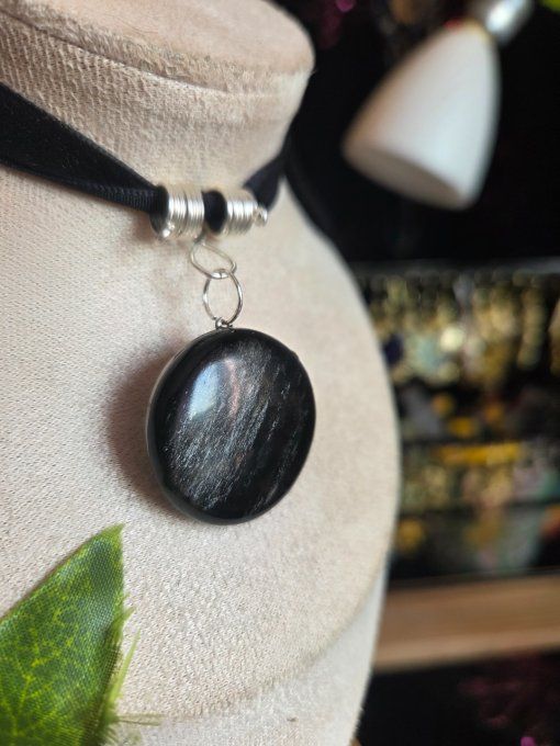Pendent Obsidienne Argentée ✨cycle lunaire