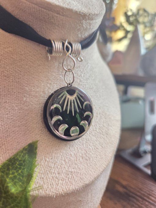 Pendent Obsidienne Argentée ✨cycle lunaire
