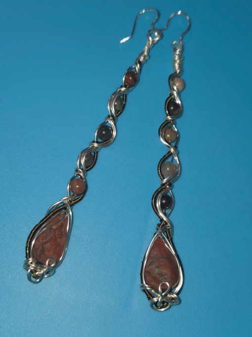 Boucle jaspe rouge et bois fossile- Energie et Ancrage