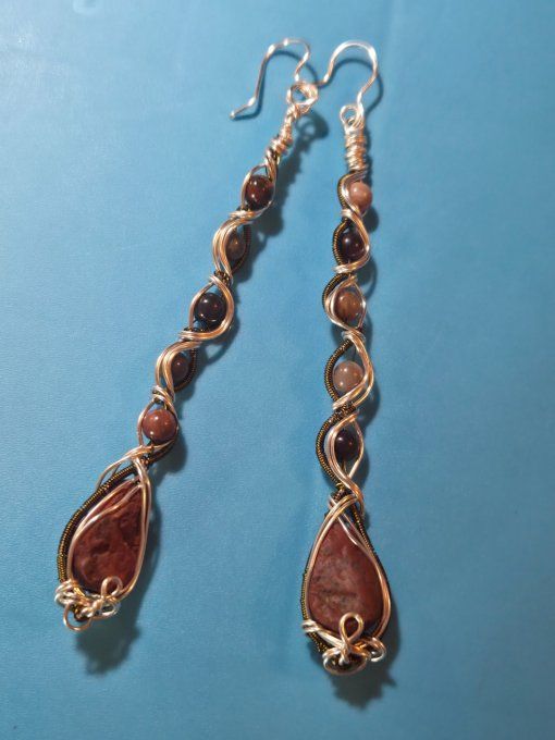 Boucle jaspe rouge et bois fossile- Energie et Ancrage