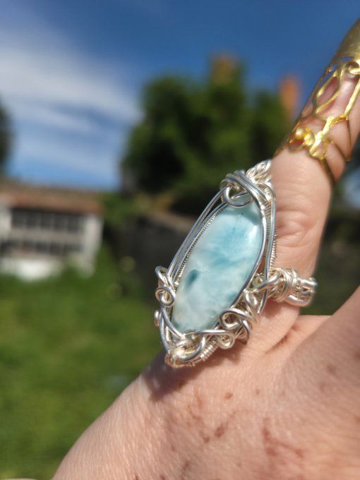 Bague chevalliere Larimar ✨argent  
