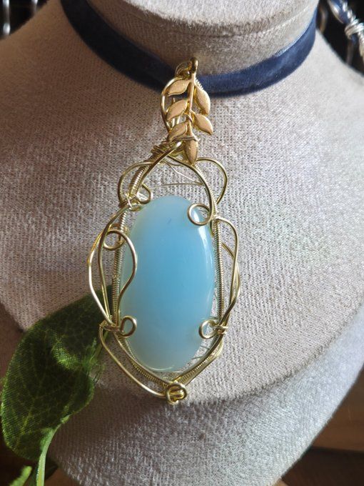  Pendentif or Aqua Calcédoine✨ 