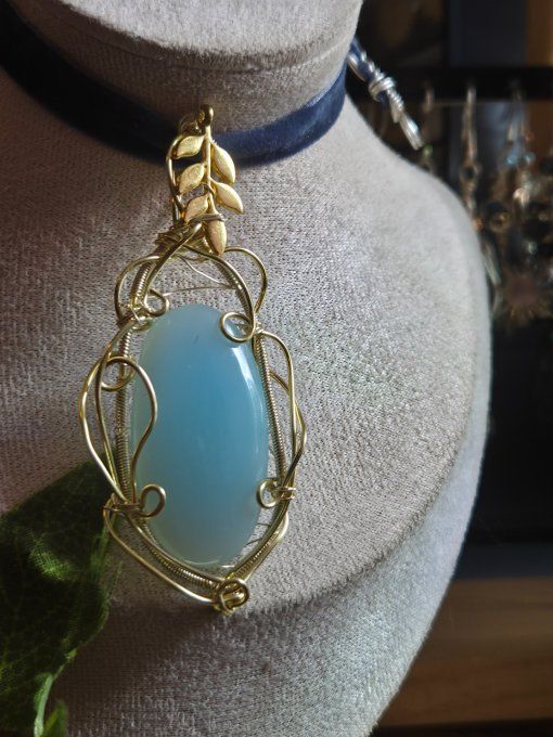  Pendentif or Aqua Calcédoine✨ 