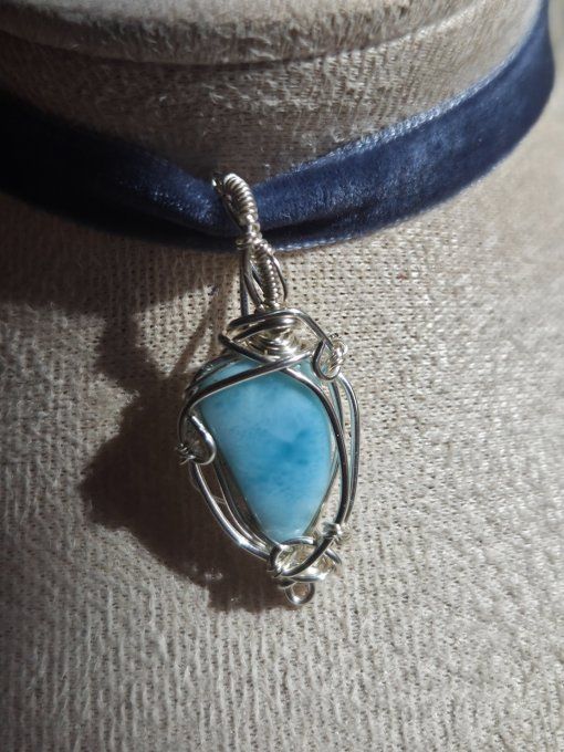 Pendentif Larimar ✨argent  - pierre des legendes  -mini