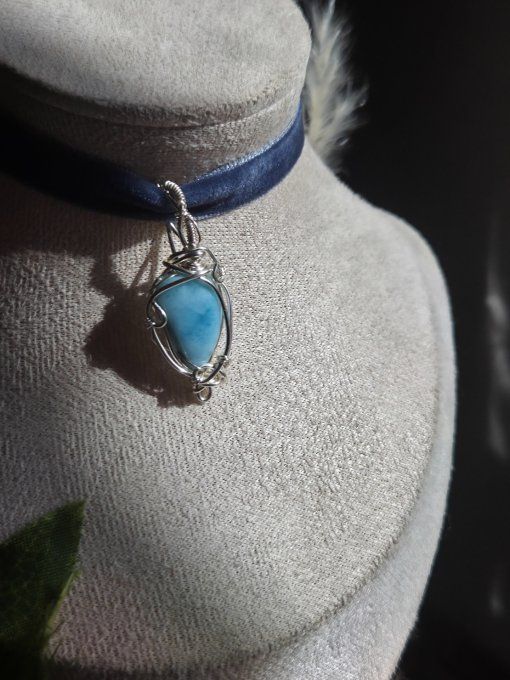 Pendentif Larimar ✨argent  - pierre des legendes  -mini