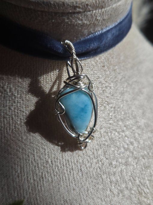 Pendentif Larimar ✨argent  - pierre des legendes  -mini