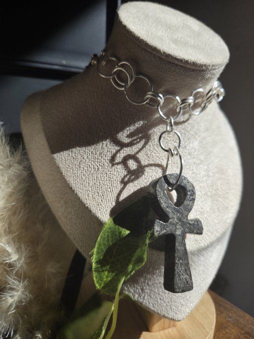Collier Ankh Pyrite Druzy -Protection, Énergie & Clarté Mentale   