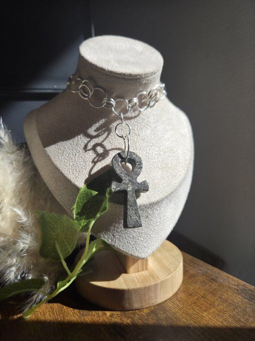 Collier Ankh Pyrite Druzy -Protection, Énergie & Clarté Mentale   