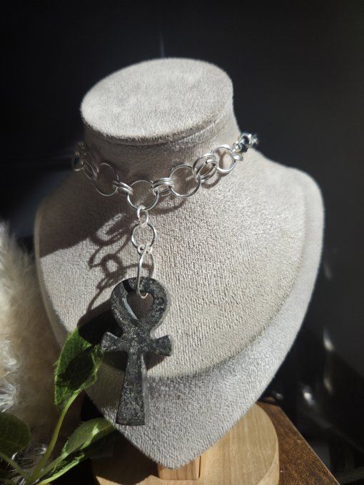 Collier Ankh Pyrite Druzy -Protection, Énergie & Clarté Mentale   