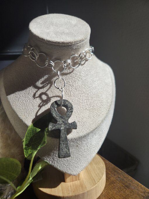 Collier Ankh Pyrite Druzy -Protection, Énergie & Clarté Mentale   