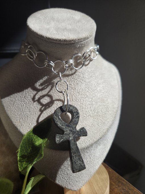 Collier Ankh Pyrite Druzy -Protection, Énergie & Clarté Mentale   