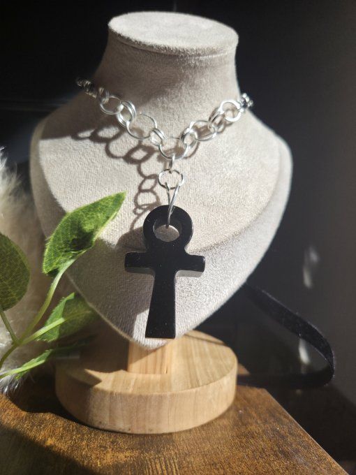Collier Ankh Onyx Noire -Protection et Ancrage 