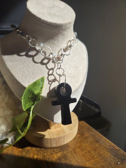 Collier Ankh Onyx Noire -Protection et Ancrage 