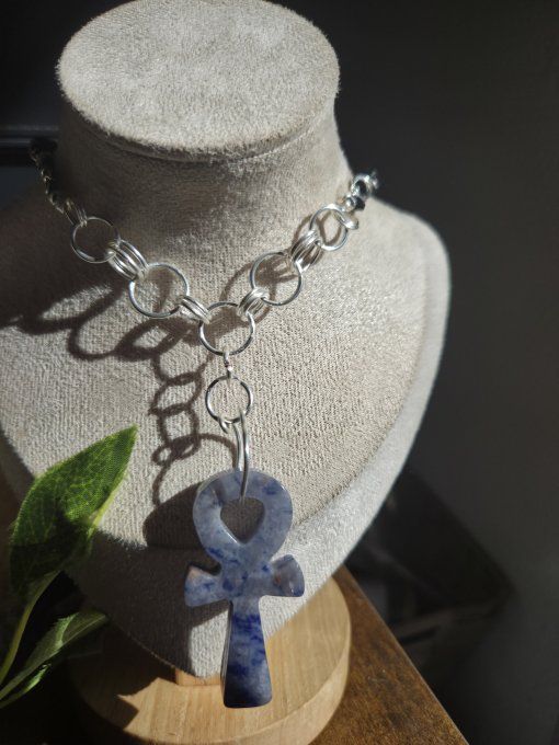 Collier ankh Sodalite – Humilité, Courage Et Communication  