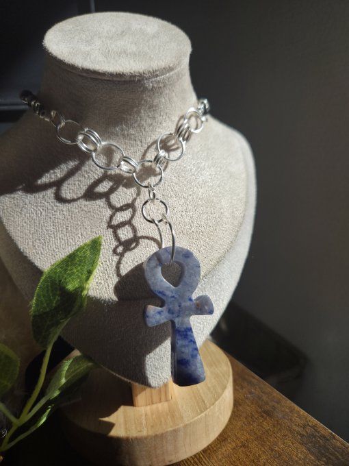 Collier ankh Sodalite – Humilité, Courage Et Communication  