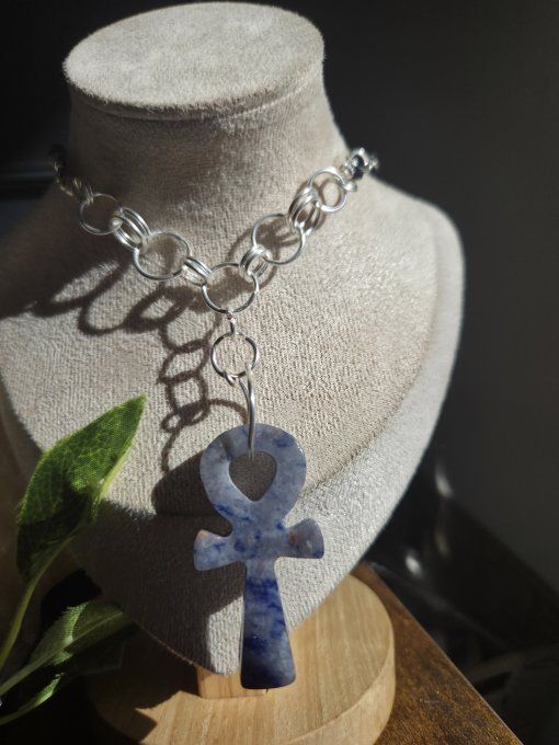 Collier ankh Sodalite – Humilité, Courage Et Communication  